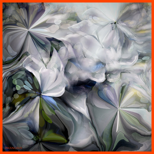 "Aqua"-Silk Scarf - Elegant Floral Pattern, Color Gradient, UV Protection and Hand Finished, Made in Como