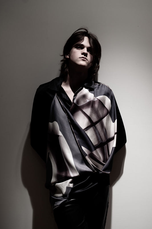 Black silk Shirt 'My Heart' long sleeves