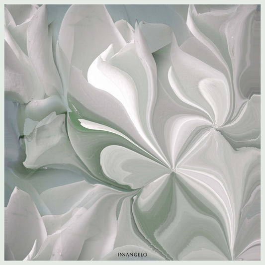 "Baboch" - 100% Pure Silk Scarf, Light Grey Bloom, UV protection, made in Como.